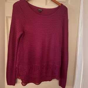 Lucky Brand Sweater, Large, Long Sleeve, Lacey Bottom, Magenta Color